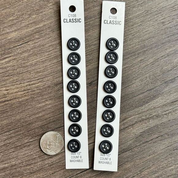 NEW Vintage Slimline Black 4 Hole Flat Round Sewing Buttons 16 Pack 4 crafts DIY - Picture 3 of 4